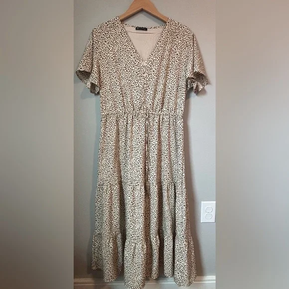 PrettyGarden Cream and Brown Leopard Print Maxi Dress - Picture 2 of 7